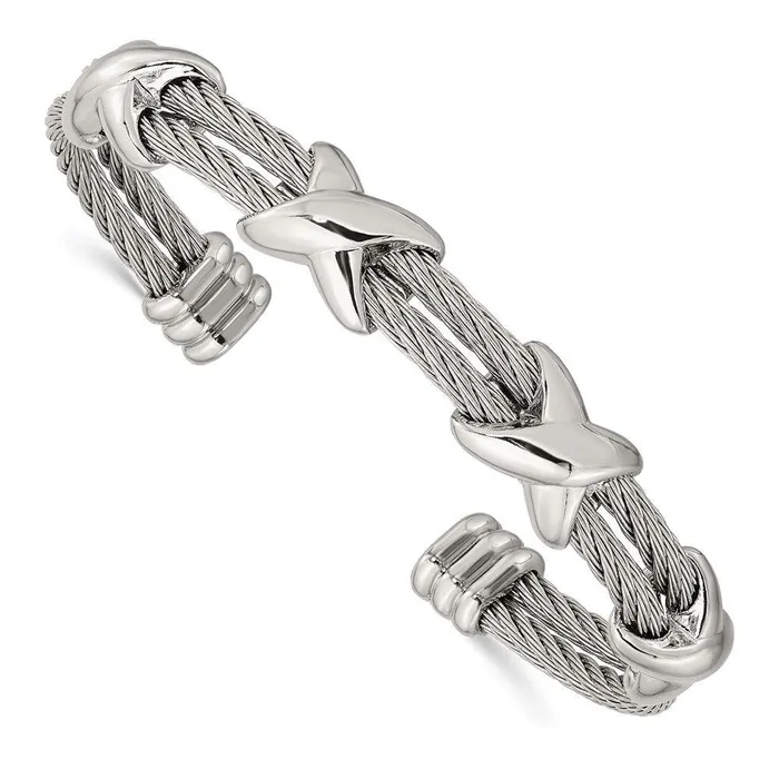Chisel Bracelets Stainless Steel Polished Cable Cuff Bangle