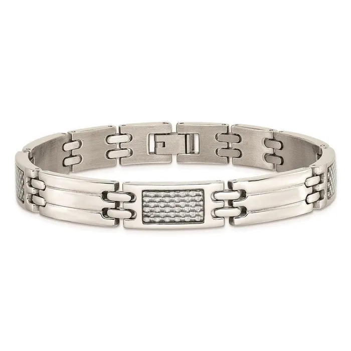 Chisel Bracelets Stainless Steel Polished Grey Carbon Fiber Inlay Bracelet Chisel Bracelets Stainless Steel Polished Grey Carbon Fiber Inlay Bracelet