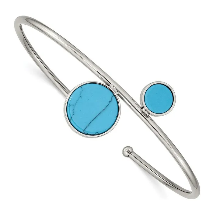 Chisel Bracelets Stainless Steel Polished with Reconstructed Turquoise Flexible Bangle Chisel Bracelets Stainless Steel Polished with Reconstructed Turquoise Flexible Bangle