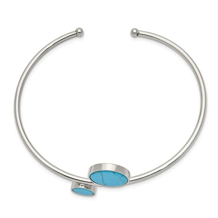 Chisel Bracelets Stainless Steel Polished with Reconstructed Turquoise Flexible Bangle Chisel Bracelets Stainless Steel Polished with Reconstructed Turquoise Flexible Bangle