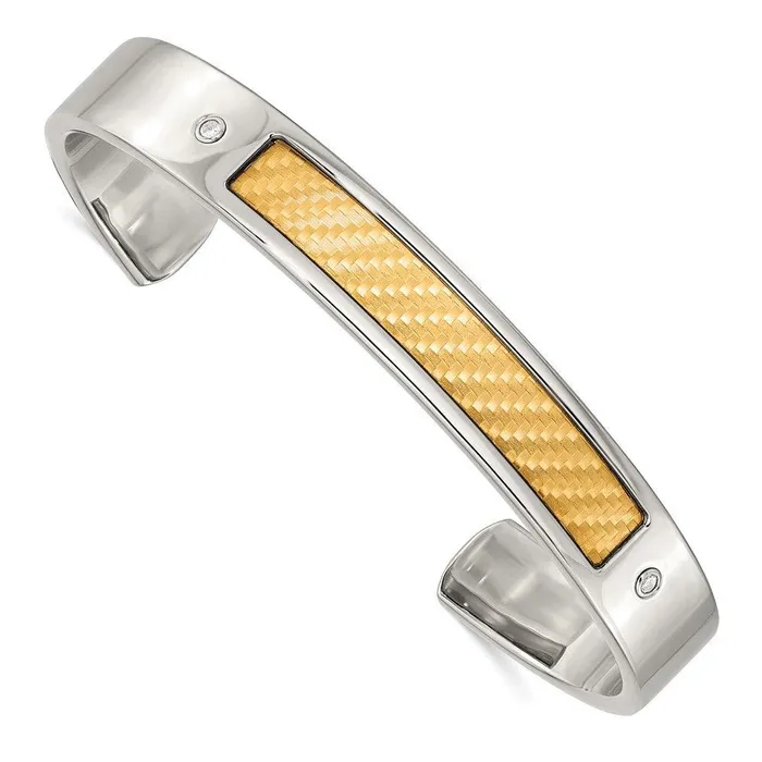 Chisel Bracelets Stainless Steel w18k Polished Textured Diamond Cuff Bracelet