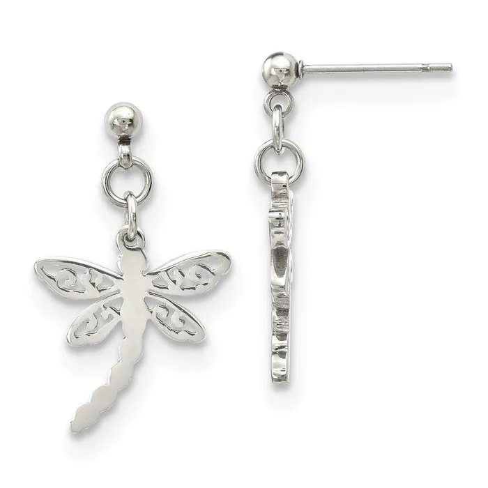 Chisel Earrings Stainless Steel Polished Dragonfly Post Dangle Earrings