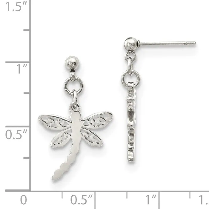 Chisel Earrings Stainless Steel Polished Dragonfly Post Dangle Earrings Chisel Earrings Stainless Steel Polished Dragonfly Post Dangle Earrings