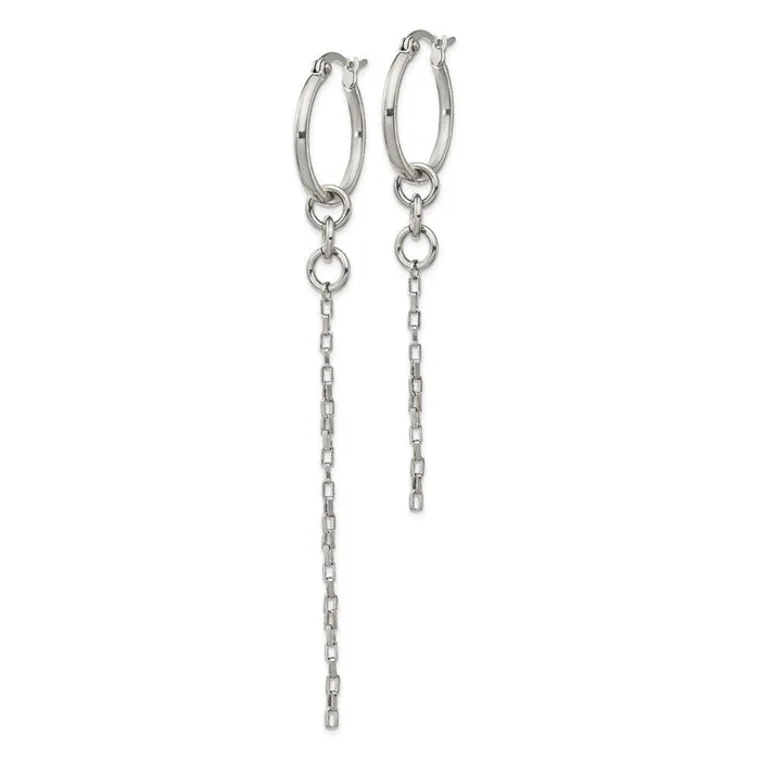 Chisel Earrings Stainless Steel Polished Long and Short Chain Dangle Hoop Earrings Chisel Earrings Stainless Steel Polished Long and Short Chain Dangle Hoop Earrings