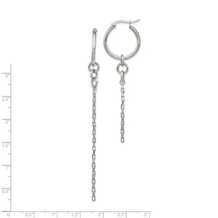 Chisel Earrings Stainless Steel Polished Long and Short Chain Dangle Hoop Earrings Chisel Earrings Stainless Steel Polished Long and Short Chain Dangle Hoop Earrings