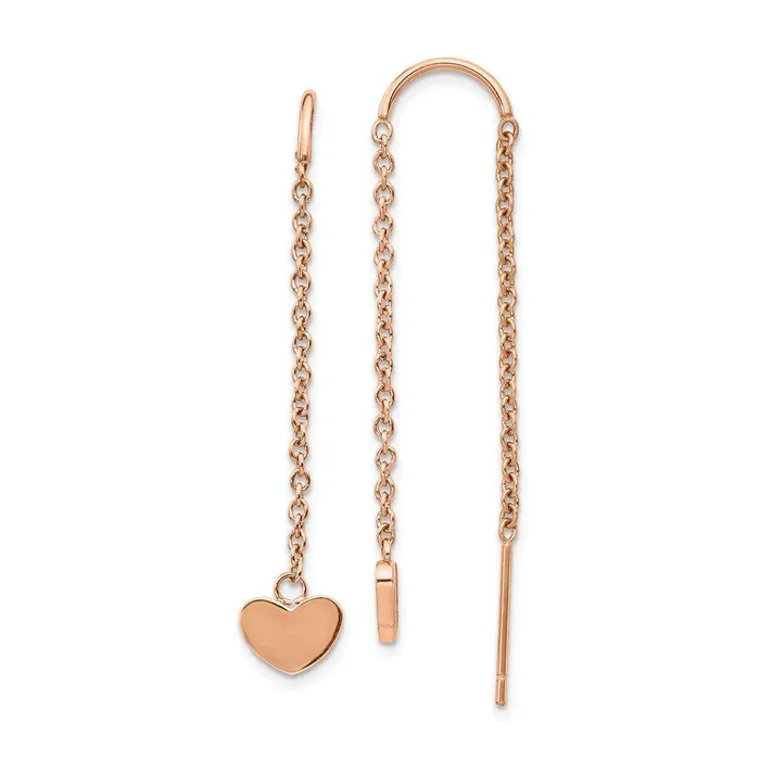 Chisel Earrings Stainless Steel Polished Rose IPplated Threader Heart Dangle Earrings Chisel Earrings Stainless Steel Polished Rose IPplated Threader Heart Dangle Earrings