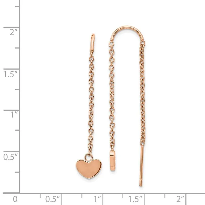 Chisel Earrings Stainless Steel Polished Rose IPplated Threader Heart Dangle Earrings Chisel Earrings Stainless Steel Polished Rose IPplated Threader Heart Dangle Earrings