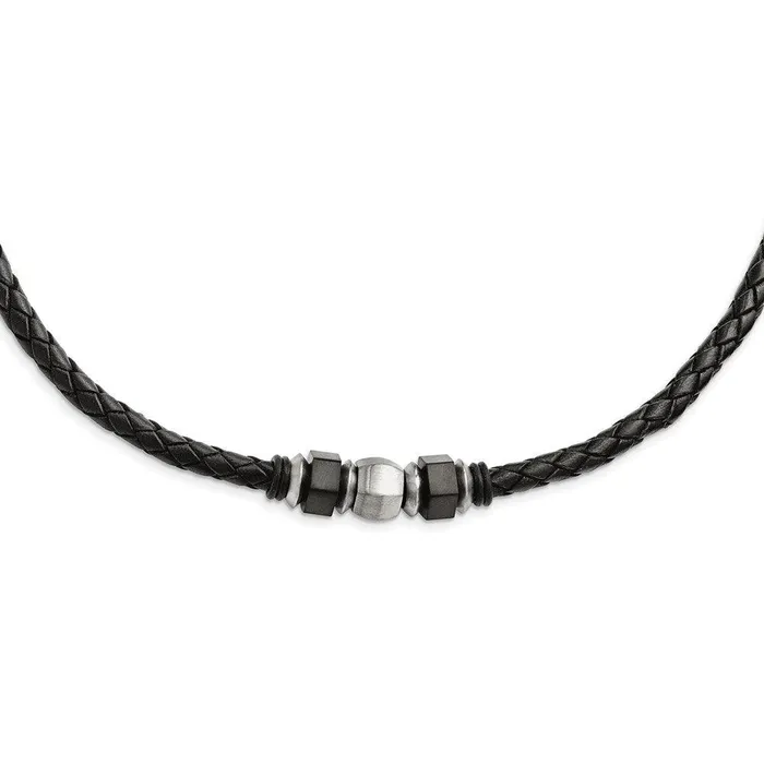 Chisel Necklaces Stainless Steel Brushed Leather Black IPplated Rubber Necklace Chisel Necklaces Stainless Steel Brushed Leather Black IPplated Rubber Necklace
