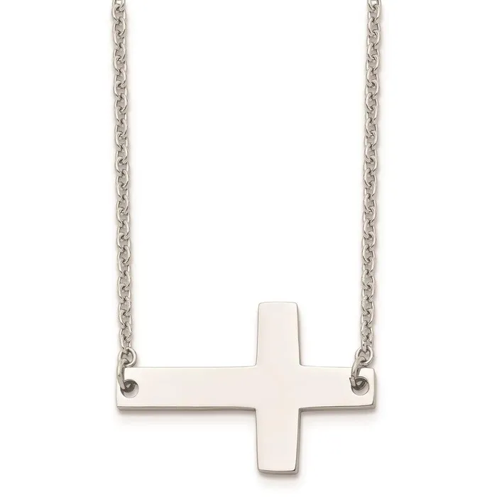 Chisel Necklaces Stainless Steel Polished Sideways Cross Necklace