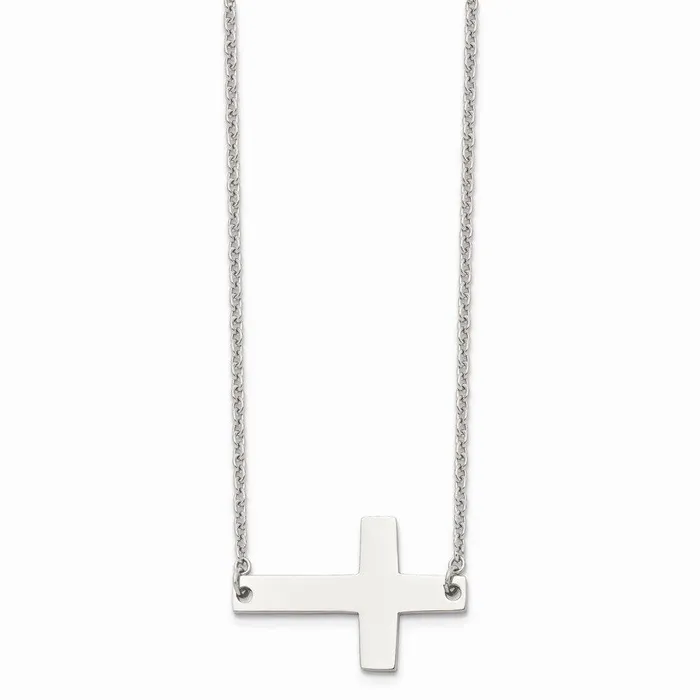 Chisel Necklaces Stainless Steel Polished Sideways Cross Necklace Chisel Necklaces Stainless Steel Polished Sideways Cross Necklace