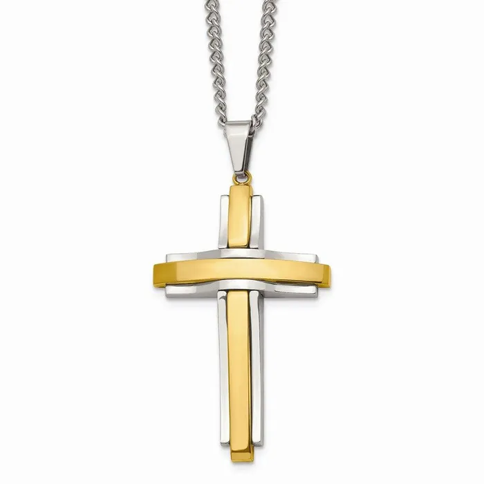 Chisel Necklaces Stainless Steel Polished Yellow IPplated Cross Necklace