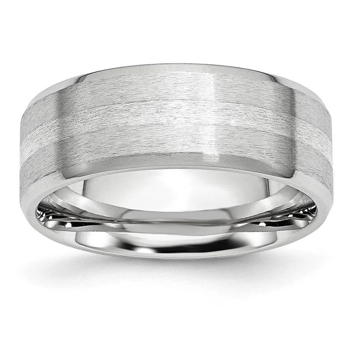 Chisel Rings Cobalt Sterling Silver Inlay SatinPolished Beveled Edge 8mm Band