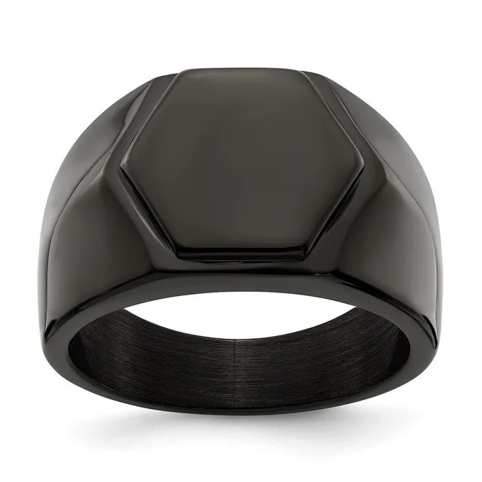 Chisel Rings Stainless Steel Polished Black IPplated Signet Ring
