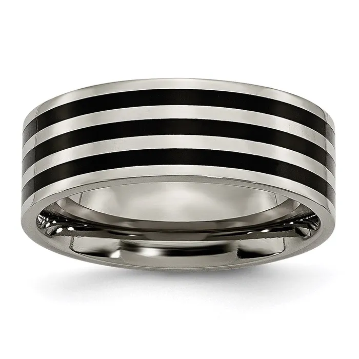 Chisel Rings Titanium 8mm Black IPplated Polished Band TB305