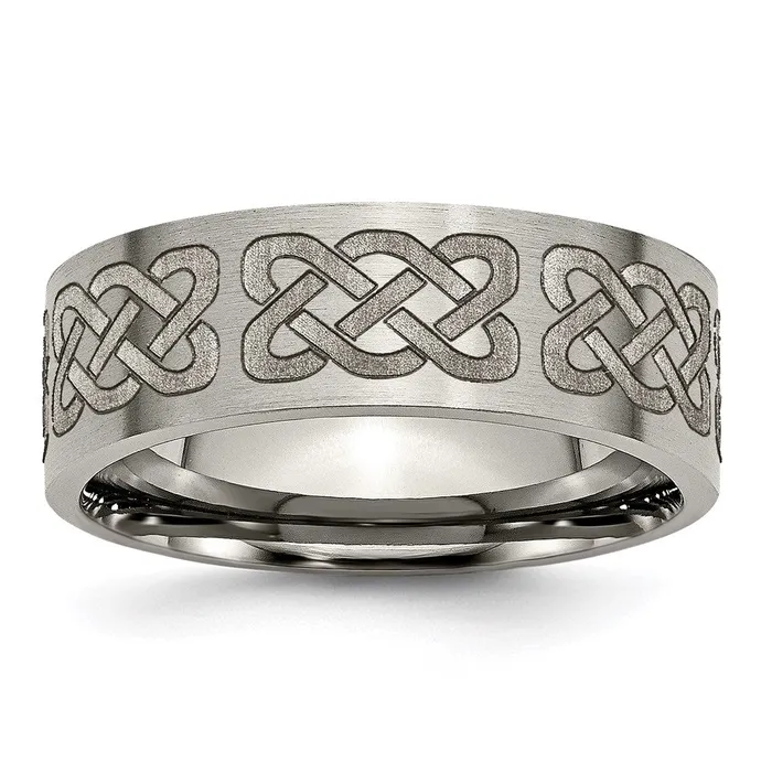 Chisel Rings Titanium Flat 8mm Laser Design Brushed Band TB33B