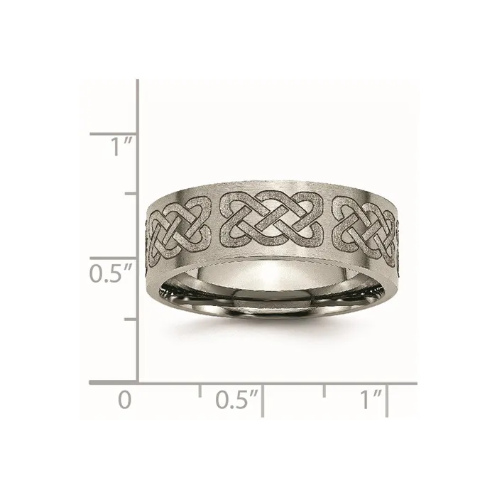 Chisel Rings Titanium Flat 8mm Laser Design Brushed Band TB33B Chisel Rings Titanium Flat 8mm Laser Design Brushed Band TB33B