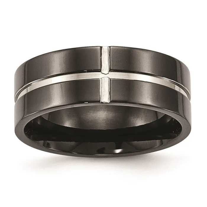 Chisel Rings Titanium Polished Black IP Grooved Comfort Back Ring TB475