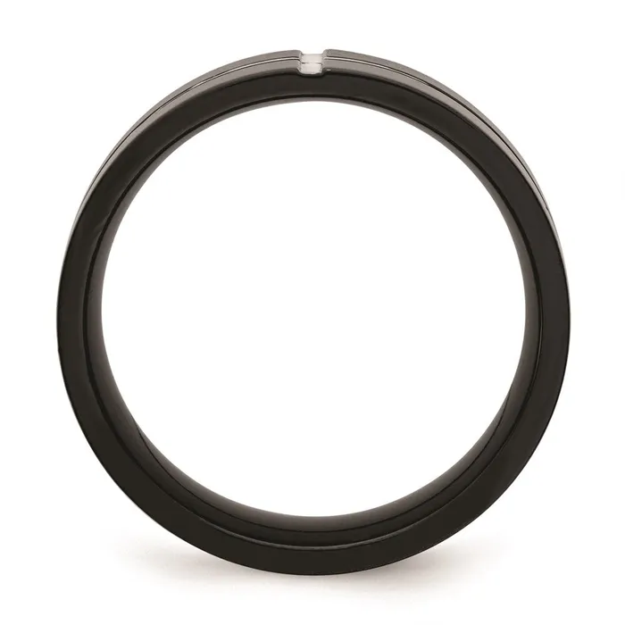 Chisel Rings Titanium Polished Black IP Grooved Comfort Back Ring TB475 Chisel Rings Titanium Polished Black IP Grooved Comfort Back Ring TB475