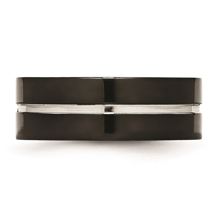 Chisel Rings Titanium Polished Black IP Grooved Comfort Back Ring TB475 Chisel Rings Titanium Polished Black IP Grooved Comfort Back Ring TB475