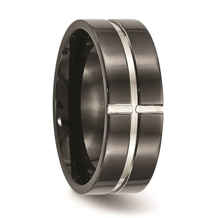 Chisel Rings Titanium Polished Black IP Grooved Comfort Back Ring TB475 Chisel Rings Titanium Polished Black IP Grooved Comfort Back Ring TB475