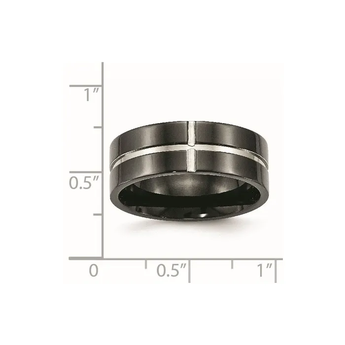 Chisel Rings Titanium Polished Black IP Grooved Comfort Back Ring TB475 Chisel Rings Titanium Polished Black IP Grooved Comfort Back Ring TB475