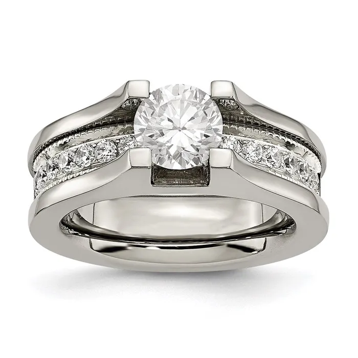 Chisel Rings Titanium Sterling Silver CZ Ring TB376