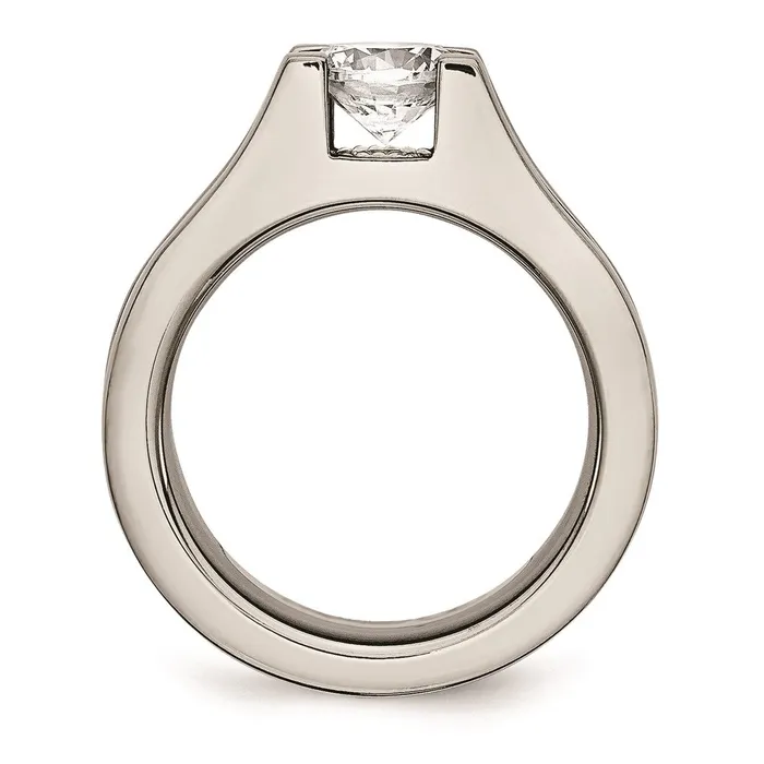 Chisel Rings Titanium Sterling Silver CZ Ring TB376 Chisel Rings Titanium Sterling Silver CZ Ring TB376