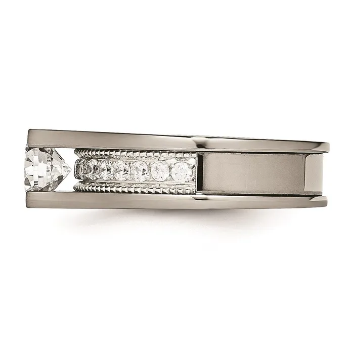 Chisel Rings Titanium Sterling Silver CZ Ring TB376 Chisel Rings Titanium Sterling Silver CZ Ring TB376