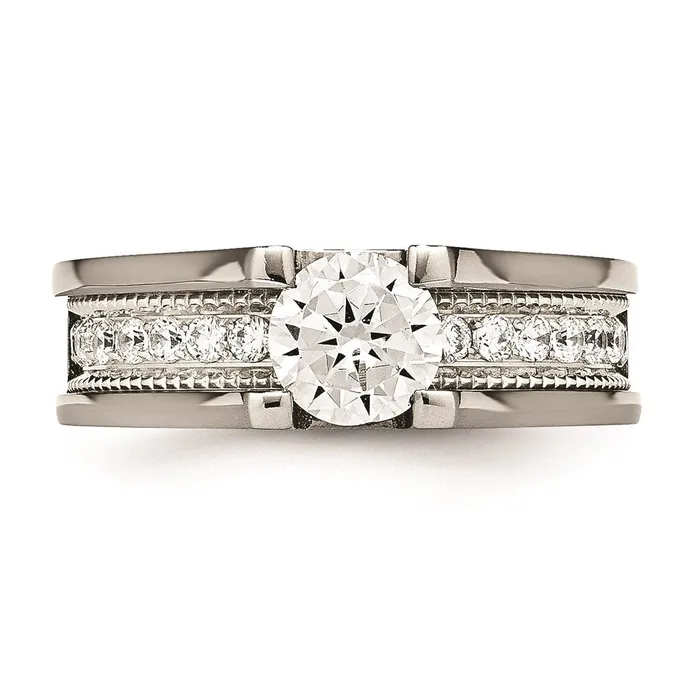 Chisel Rings Titanium Sterling Silver CZ Ring TB376 Chisel Rings Titanium Sterling Silver CZ Ring TB376
