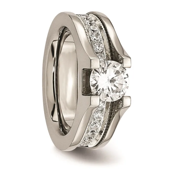 Chisel Rings Titanium Sterling Silver CZ Ring TB376 Chisel Rings Titanium Sterling Silver CZ Ring TB376