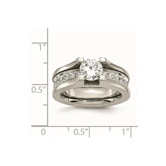 Chisel Rings Titanium Sterling Silver CZ Ring TB376 Chisel Rings Titanium Sterling Silver CZ Ring TB376