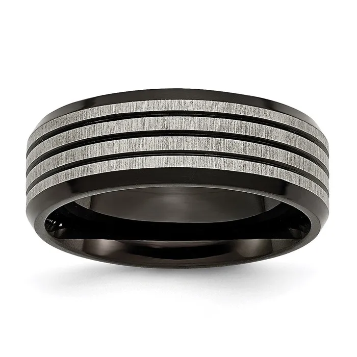 Chisel Rings Titanium Striped 8mm Black IPplated BrushedPolished Band TB309 Chisel Rings Titanium Striped 8mm Black IPplated BrushedPolished Band TB309