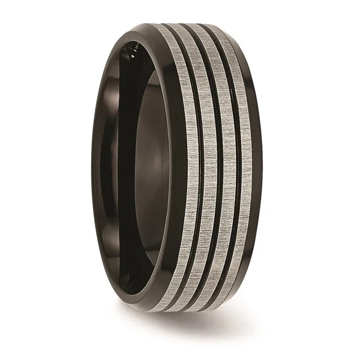 Chisel Rings Titanium Striped 8mm Black IPplated BrushedPolished Band TB309 Chisel Rings Titanium Striped 8mm Black IPplated BrushedPolished Band TB309