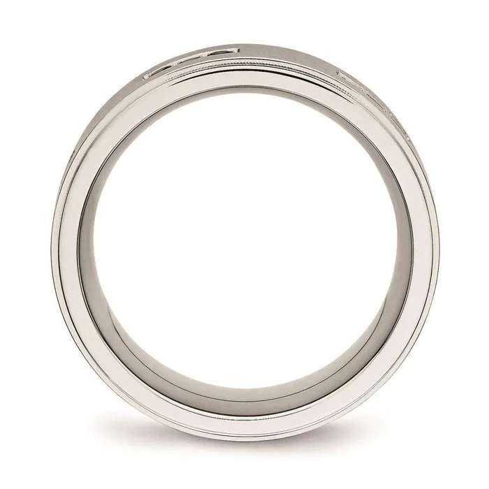 Chisel Stainless Steel Brushed and Polished Ridged Edged Black CZ Ring Rings Chisel Stainless Steel Brushed and Polished Ridged Edged Black CZ Ring Rings