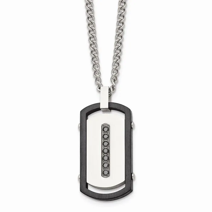 Chisel Stainless Steel BrushedPolished Black IP Rim Black CZ Tag Necklace Necklaces Chisel Stainless Steel BrushedPolished Black IP Rim Black CZ Tag Necklace Necklaces