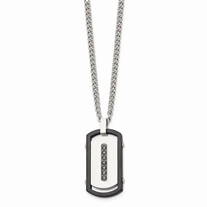 Chisel Stainless Steel BrushedPolished Black IP Rim Black CZ Tag Necklace Necklaces Chisel Stainless Steel BrushedPolished Black IP Rim Black CZ Tag Necklace Necklaces
