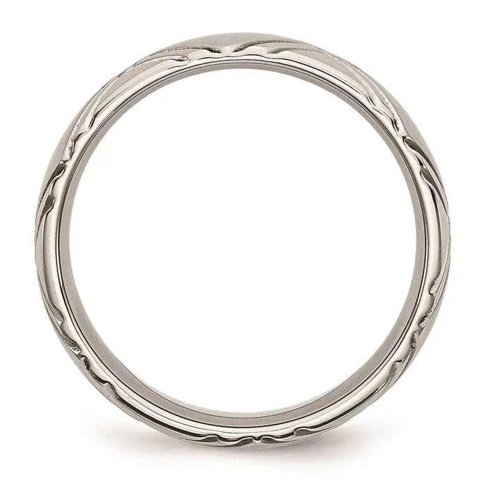 Chisel Stainless Steel Crisscross Design 6mm Brushed and Polished Band Rings Chisel Stainless Steel Crisscross Design 6mm Brushed and Polished Band Rings