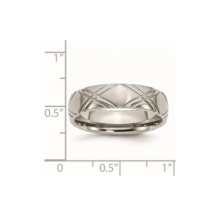Chisel Stainless Steel Crisscross Design 6mm Brushed and Polished Band Rings Chisel Stainless Steel Crisscross Design 6mm Brushed and Polished Band Rings