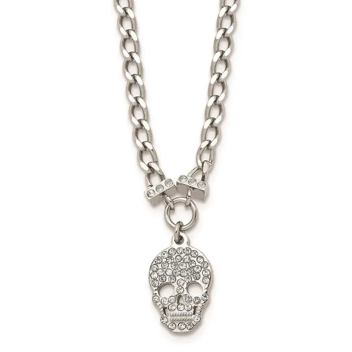 Chisel Stainless Steel Polished Crystal Skull Necklace Necklaces