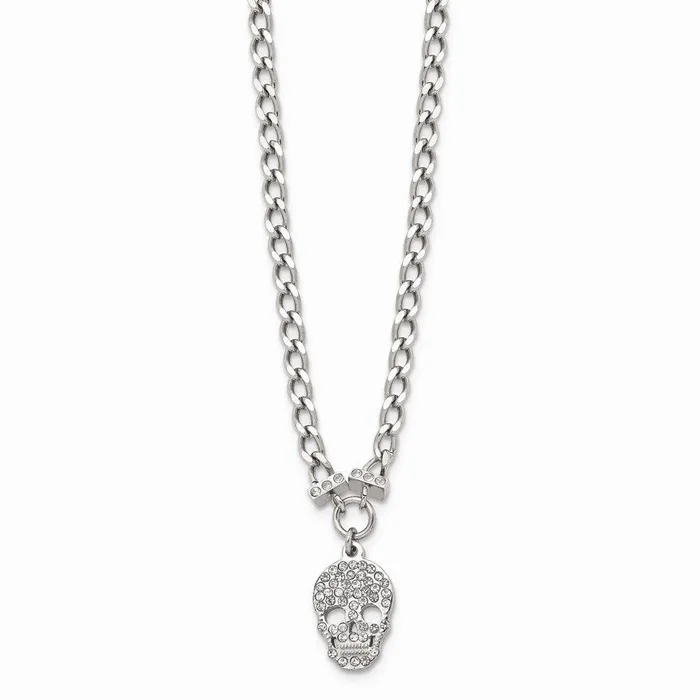 Chisel Stainless Steel Polished Crystal Skull Necklace Necklaces Chisel Stainless Steel Polished Crystal Skull Necklace Necklaces