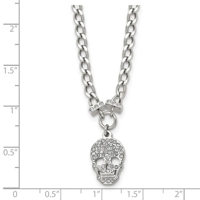 Chisel Stainless Steel Polished Crystal Skull Necklace Necklaces Chisel Stainless Steel Polished Crystal Skull Necklace Necklaces
