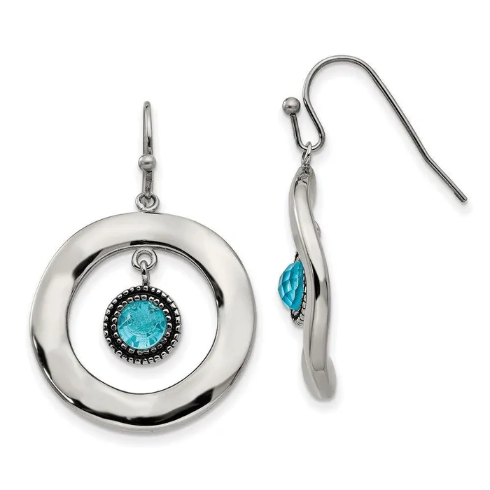 Chisel Stainless Steel Polished Wavy Circle Blue Glass Earrings Earrings