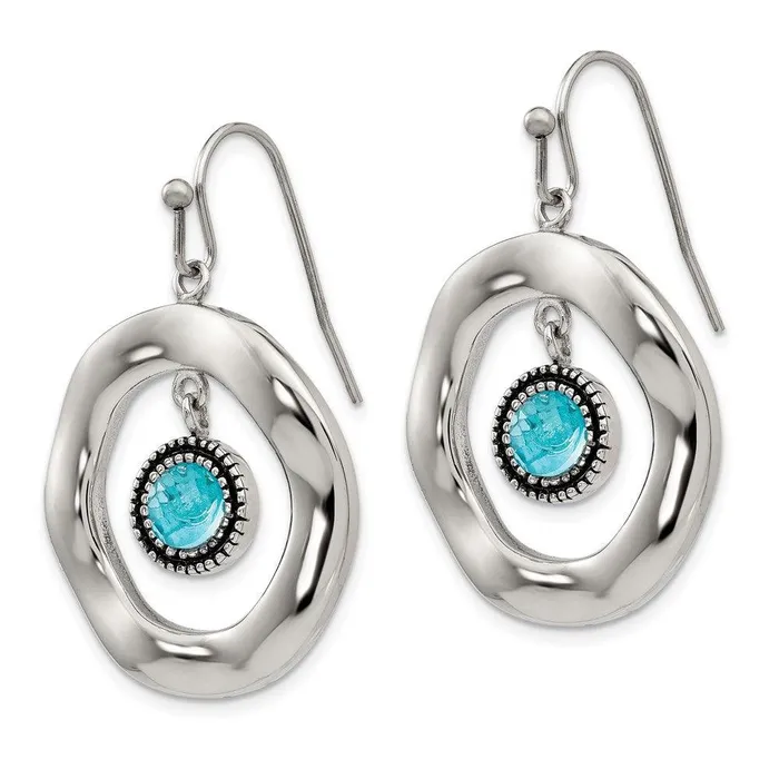 Chisel Stainless Steel Polished Wavy Circle Blue Glass Earrings Earrings Chisel Stainless Steel Polished Wavy Circle Blue Glass Earrings Earrings