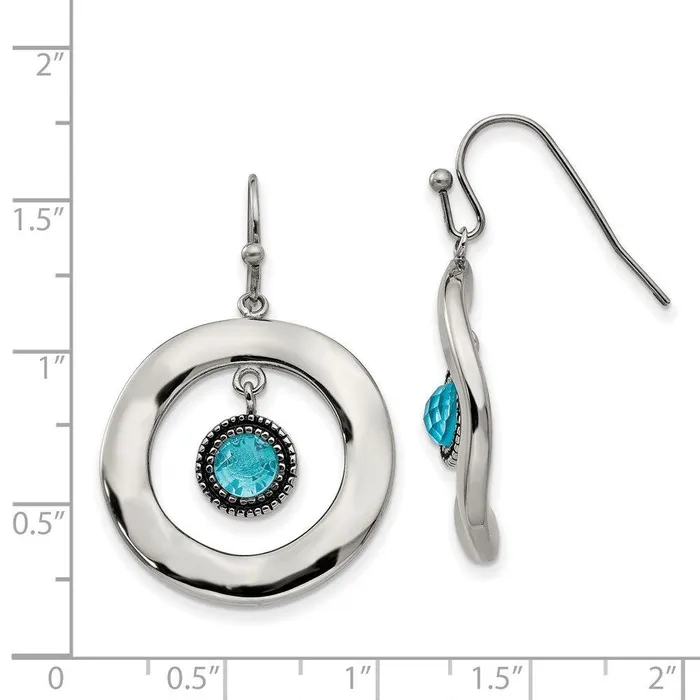 Chisel Stainless Steel Polished Wavy Circle Blue Glass Earrings Earrings Chisel Stainless Steel Polished Wavy Circle Blue Glass Earrings Earrings