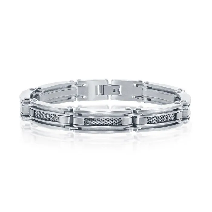 Classic Bracelets Stainless Steel Matte and Polished Mesh Design Linked Bracelet Classic Bracelets Stainless Steel Matte and Polished Mesh Design Linked Bracelet