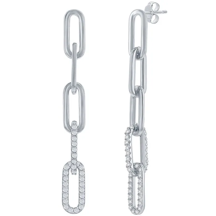 Classic Classic Womens Earrings Sterling Silver CZ Paperclip Post Back Closure D8295 Earrings Classic Classic Womens Earrings Sterling Silver CZ Paperclip Post Back Closure D8295 Earrings