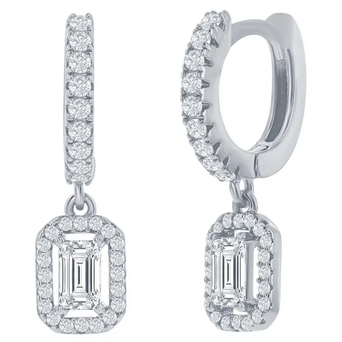 Classic Earrings Classic Womens Earrings Sterling Silver Rectangle CZ Huggie Hoop D8217 Classic Earrings Classic Womens Earrings Sterling Silver Rectangle CZ Huggie Hoop D8217