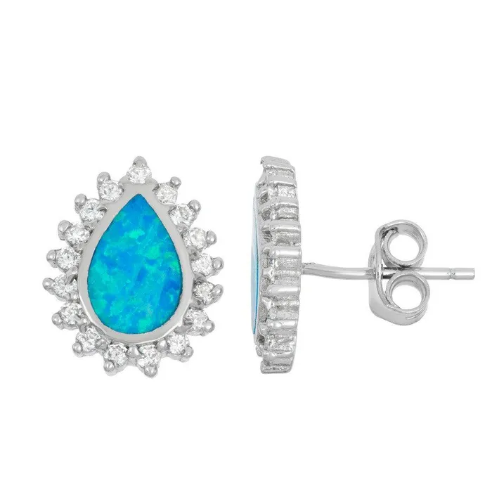 Classic Earrings Sterling Silver Blue Inlay Opal Teardrop Earrings
