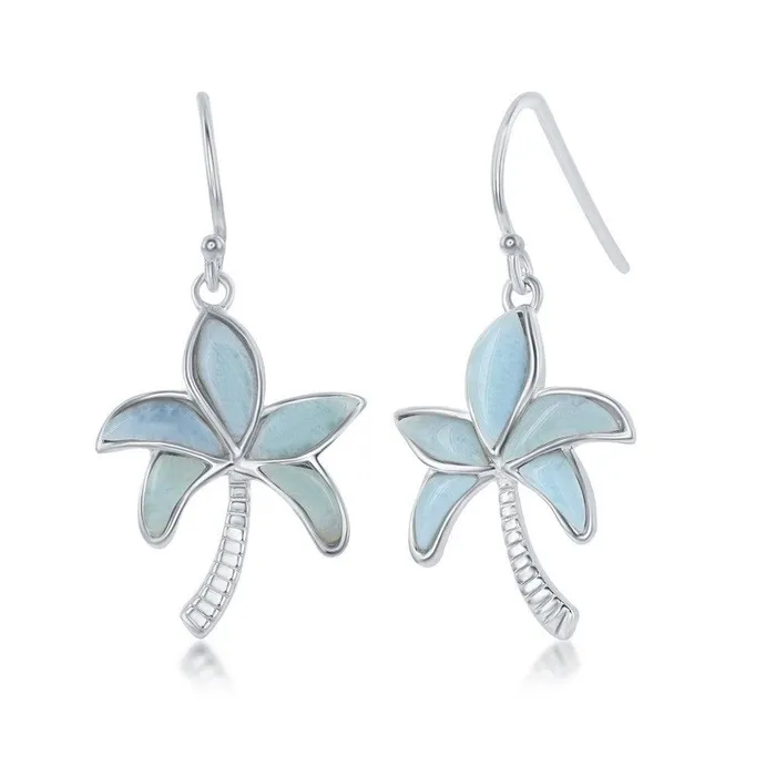 Classic Earrings Sterling Silver Blue Larimar Palm Tree Earrings