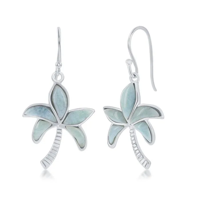 Classic Earrings Sterling Silver Blue Larimar Palm Tree Earrings